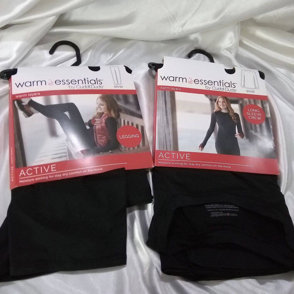 Cuddl Duds LONG SLEEVE CREW AND LEGGING SET BLACK SIZE XXL